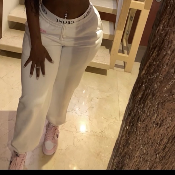 White and Pink Chrome Heart deadly doll sweat pants - Picture 1 of 5